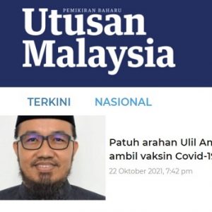 Artikel-Patuh arahan Ulil Amri ambil vaksin Covid-19 (Utusan Malaysia 22/10/2021)